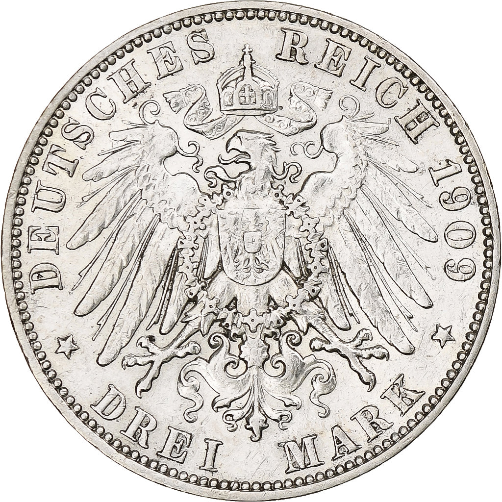 Germany, Kingdom of Saxony, Friedrich August III, 3 Mark, 1909, Muldenhütten