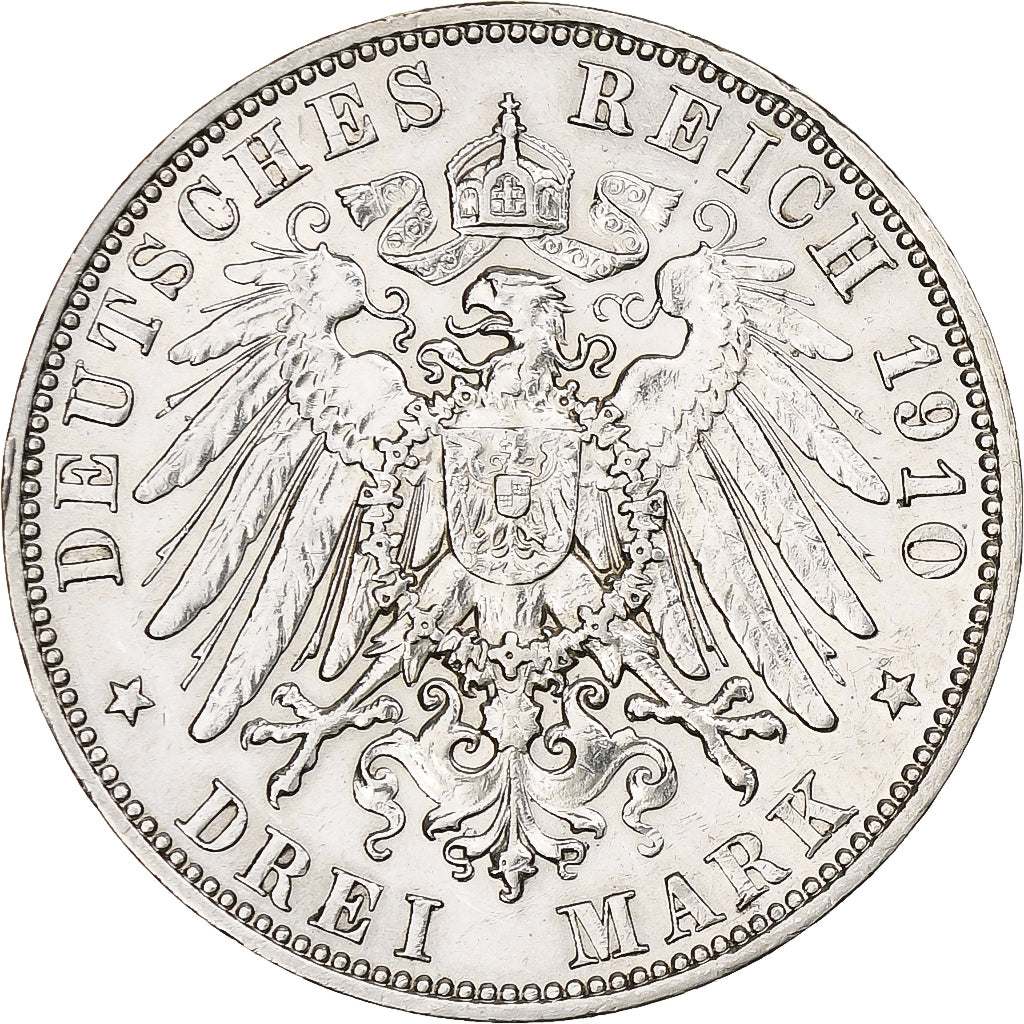 Germany, Kingdom of Saxony, Friedrich August III, 3 Mark, 1910, Muldenhütten