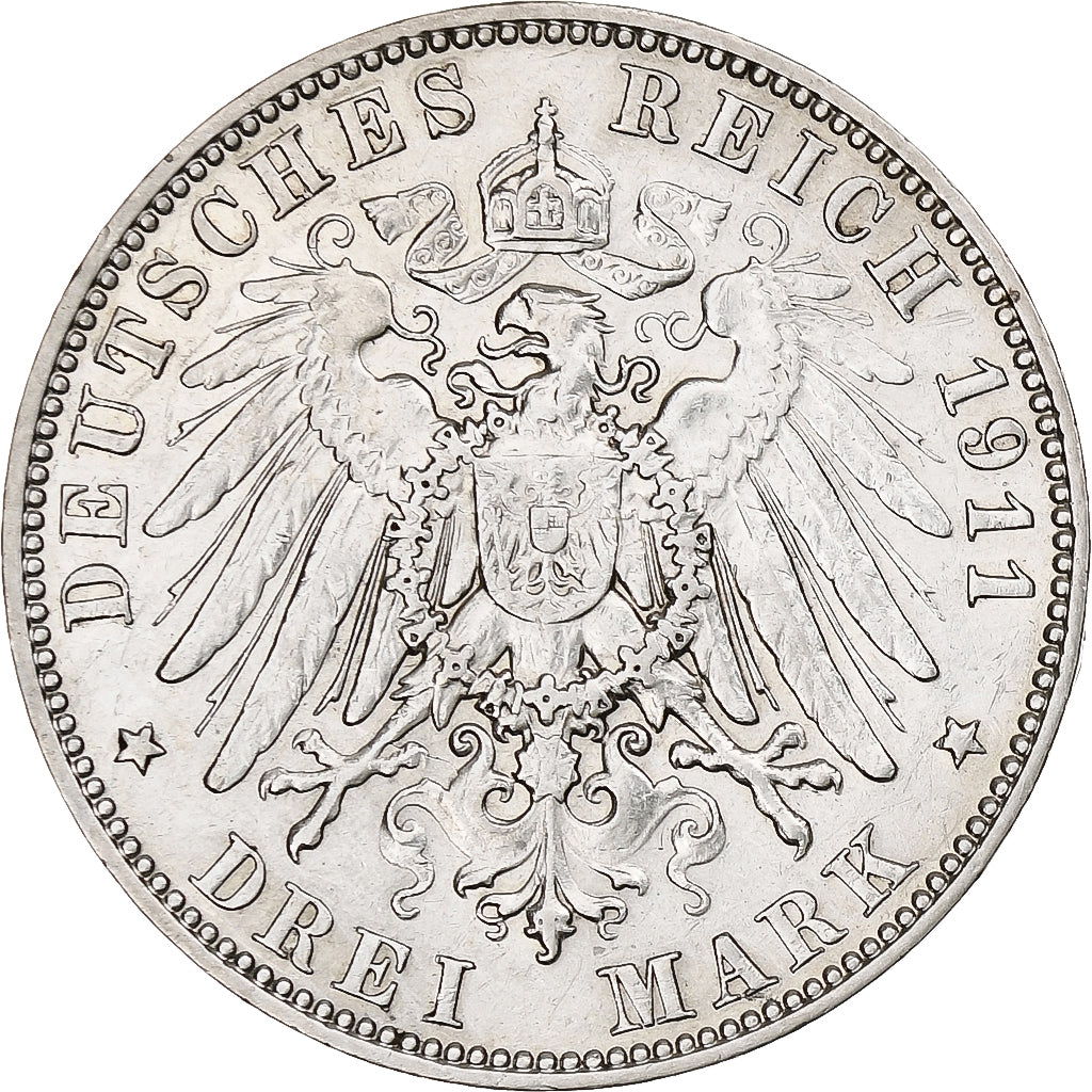 Germany, Kingdom of Saxony, Friedrich August III, 3 Mark, 1911, Muldenhütten