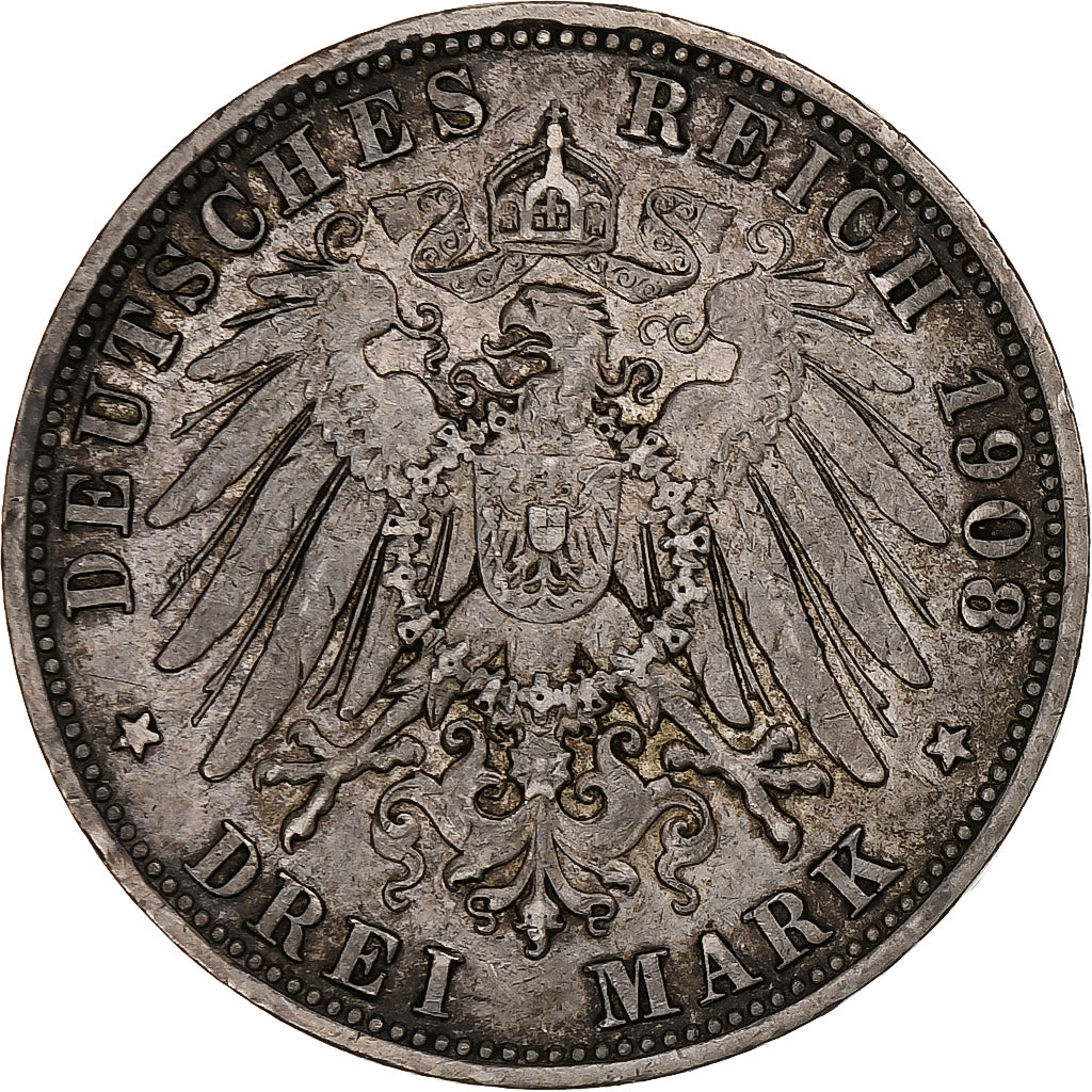 Germania, Kingdom of Bavaria, Otto, 3 Mark, 1908, Munich, Argento, BB, KM:996