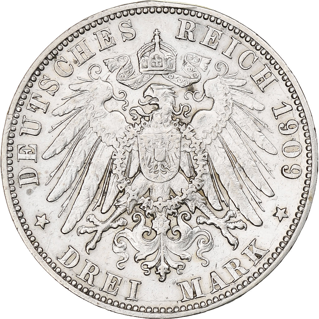Germany, Kingdom of Württemberg, Wilhelm II, 3 Mark, 1909, Stuttgart, Silver