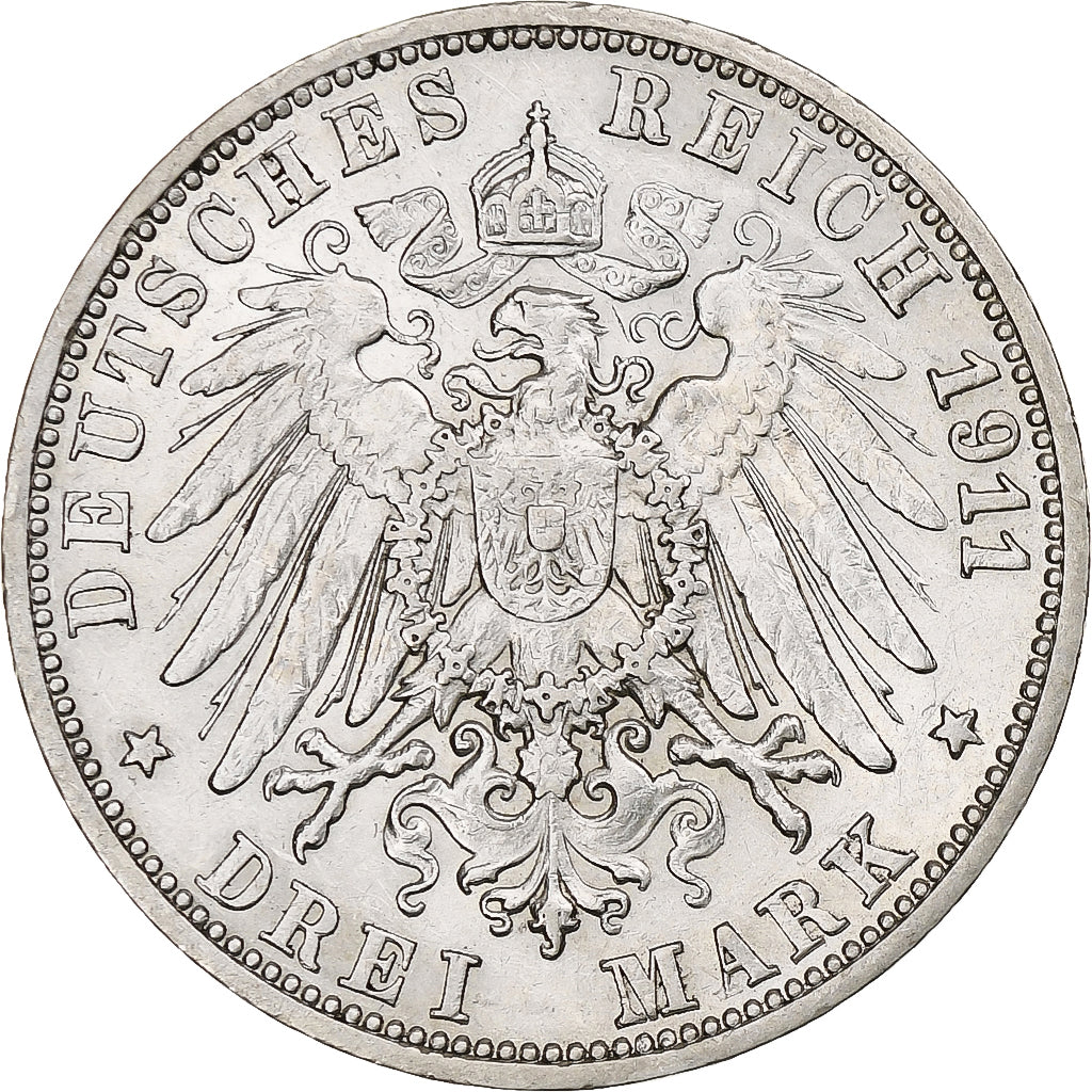 Duitsland, Kingdom of Württemberg, Wilhelm II, 3 Mark, 1911, Stuttgart, Zilver