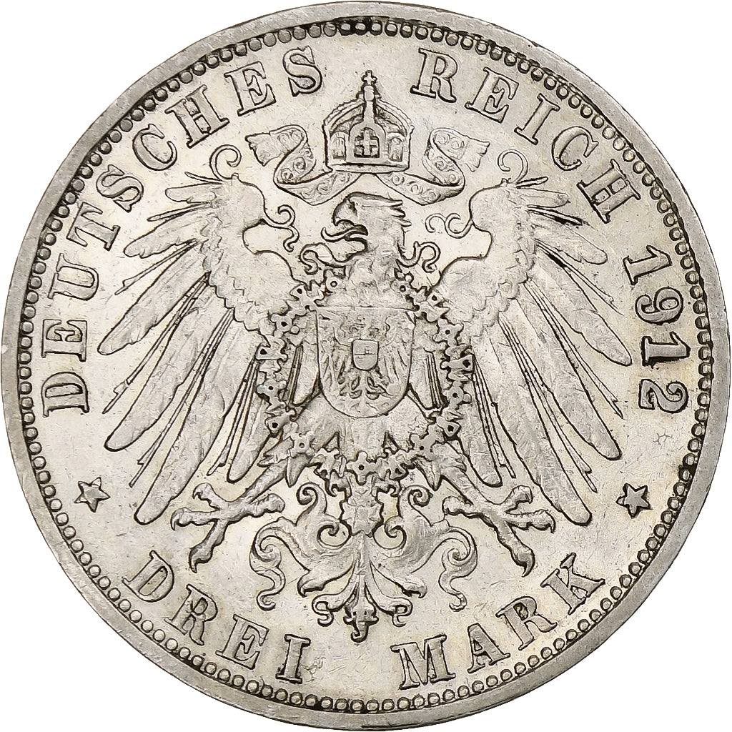 Germany, Kingdom of Württemberg, Wilhelm II, 3 Mark, 1912, Stuttgart, Silver