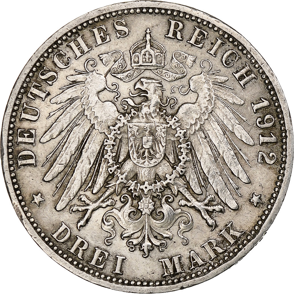 Germany, Kingdom of Württemberg, Wilhelm II, 3 Mark, 1912, Stuttgart, Silver