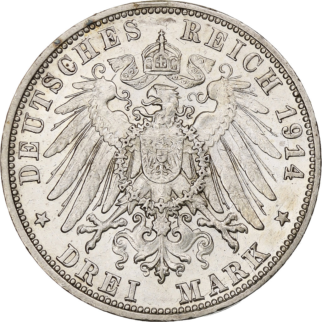 Allemagne, Royaume de Wurtemberg, Wilhelm II, 3 Mark, 1914, Stuttgart, Argent