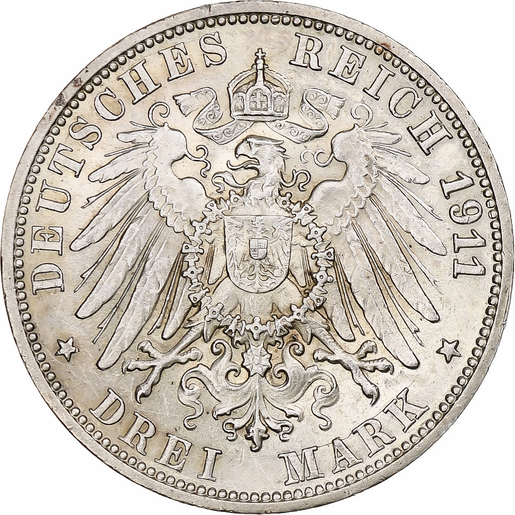 Germany, Kingdom of Württemberg, Wilhelm II, 3 Mark, Wedding Anniversary, 1911