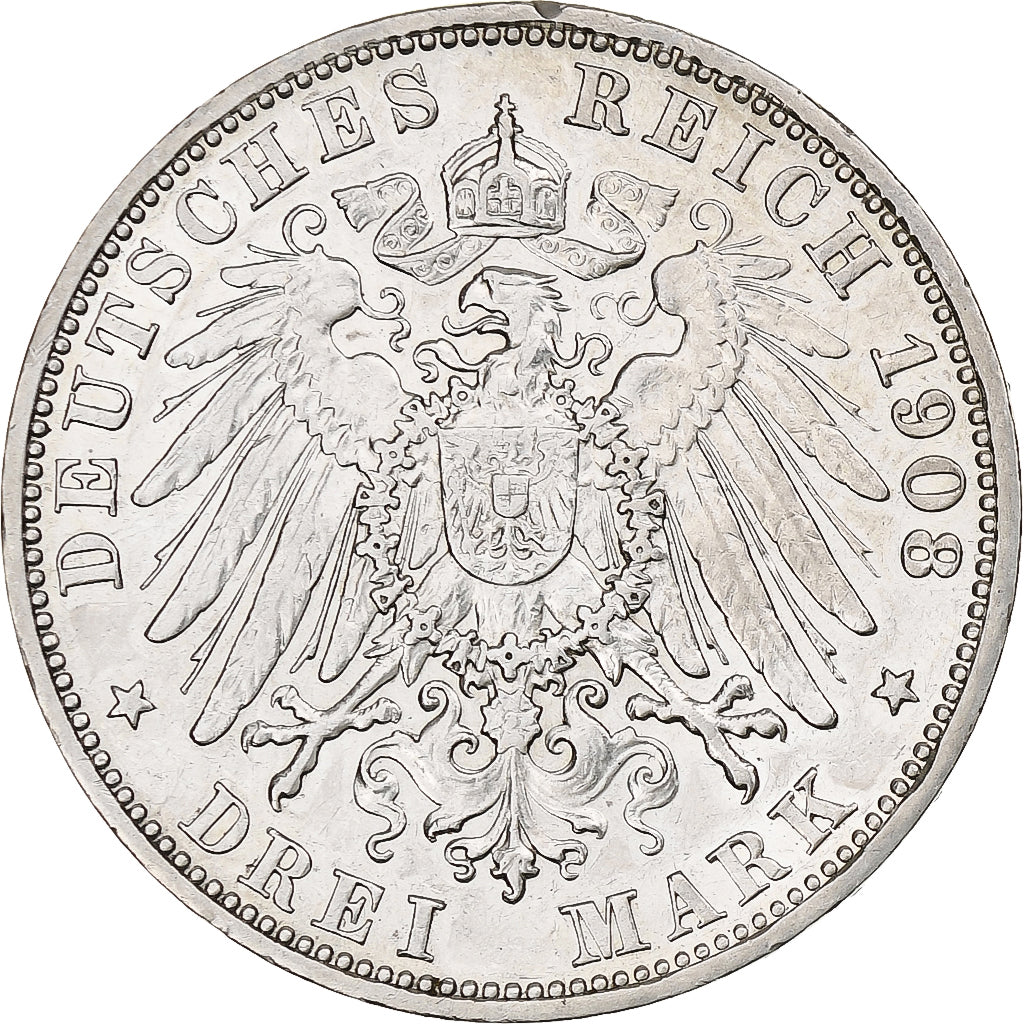 Germany, Grand-duchy of Baden, Friedrich II, 3 Mark, 1908, Karlsruhe, Silver