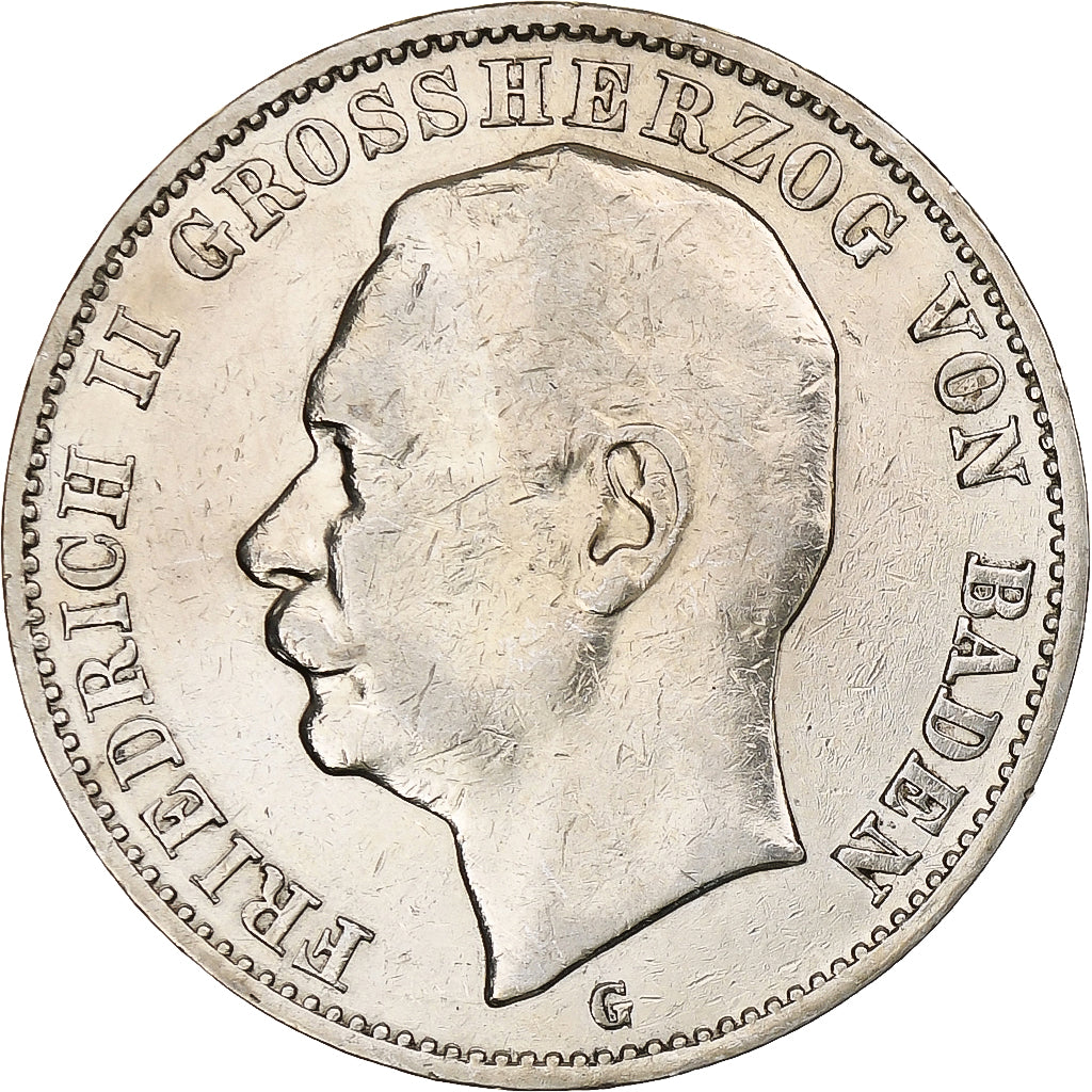 Germany, Grand-duchy of Baden, Friedrich II, 3 Mark, 1908, Karlsruhe, Silver