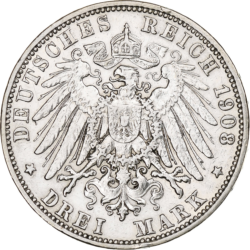 Germany, Grand-duchy of Baden, Friedrich II, 3 Mark, 1908, Karlsruhe, Silver