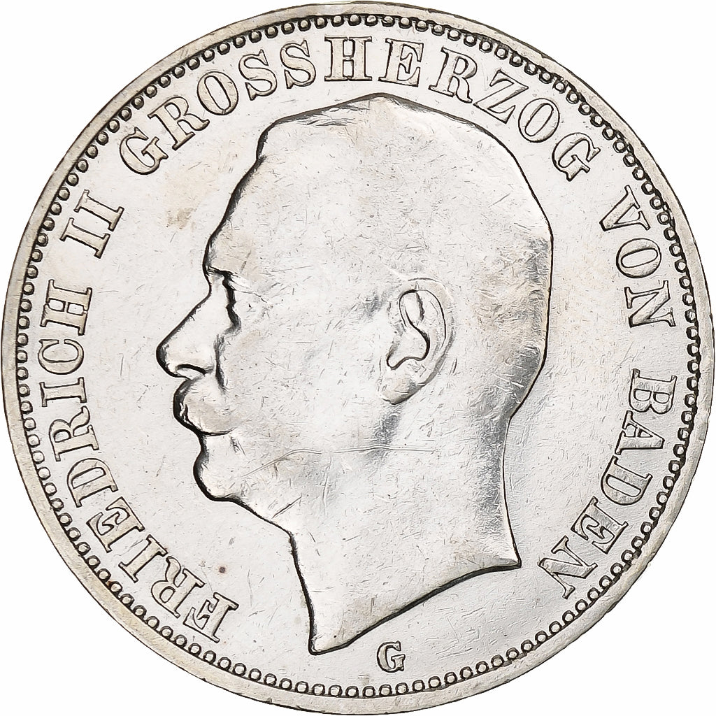 Germany, Grand-duchy of Baden, Friedrich II, 3 Mark, 1909, Karlsruhe, Silver