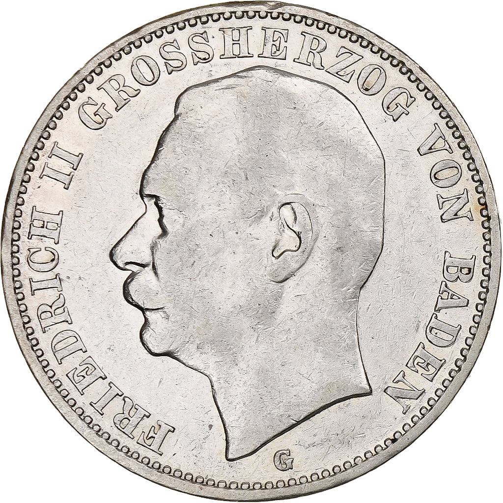 Allemagne, Grand-duché de Bade, Friedrich II, 3 Mark, 1909, Karlsruhe, Argent