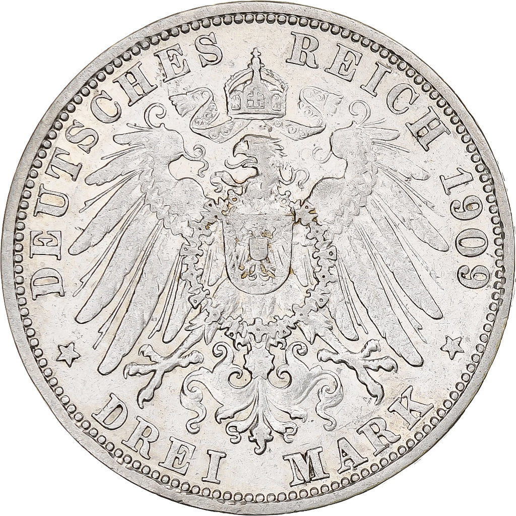 Allemagne, Grand-duché de Bade, Friedrich II, 3 Mark, 1909, Karlsruhe, Argent