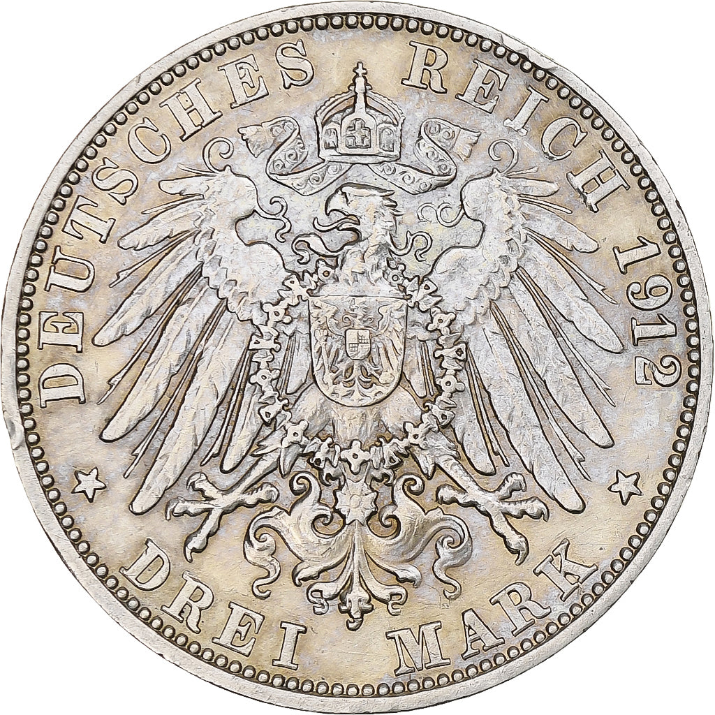 Allemagne, Grand-duché de Bade, Friedrich II, 3 Mark, 1912, Karlsruhe, Argent