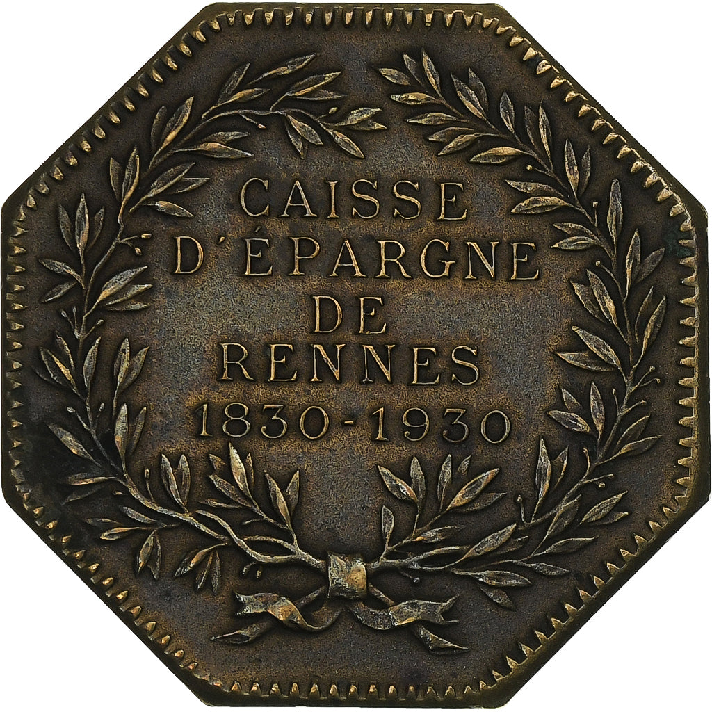 France, Token, Caisse d'épargne de Rennes, 1930, Bronze, AU(55-58)
