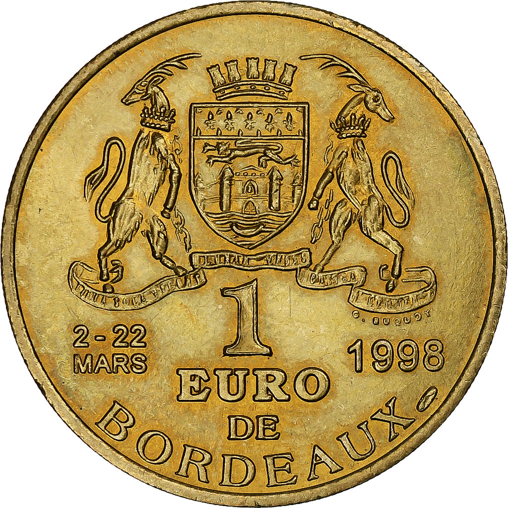 France, 1 euro de Bordeaux, 1998, Laiton, SUP