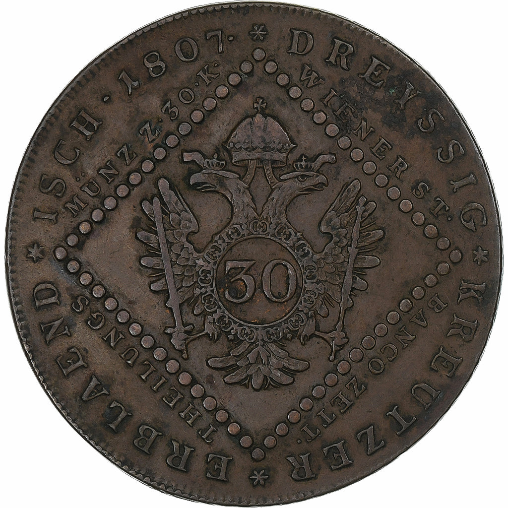 Austria, Franz I, 30 Kreuzer, 1807, Vienna, Rame, BB, KM:2149