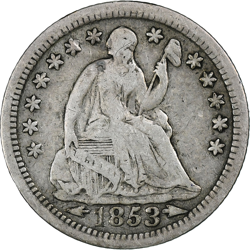 États-Unis, Half Dime, Seated Liberty, 1853, Philadelphie, Argent, TB+, KM:76