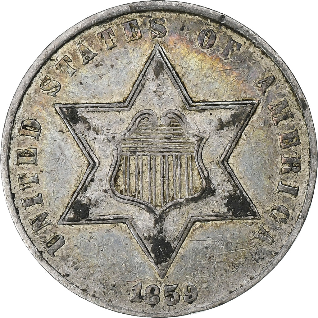 United States, 3 Cents, 1859, Philadelphia, Silver, VF(30-35), KM:88