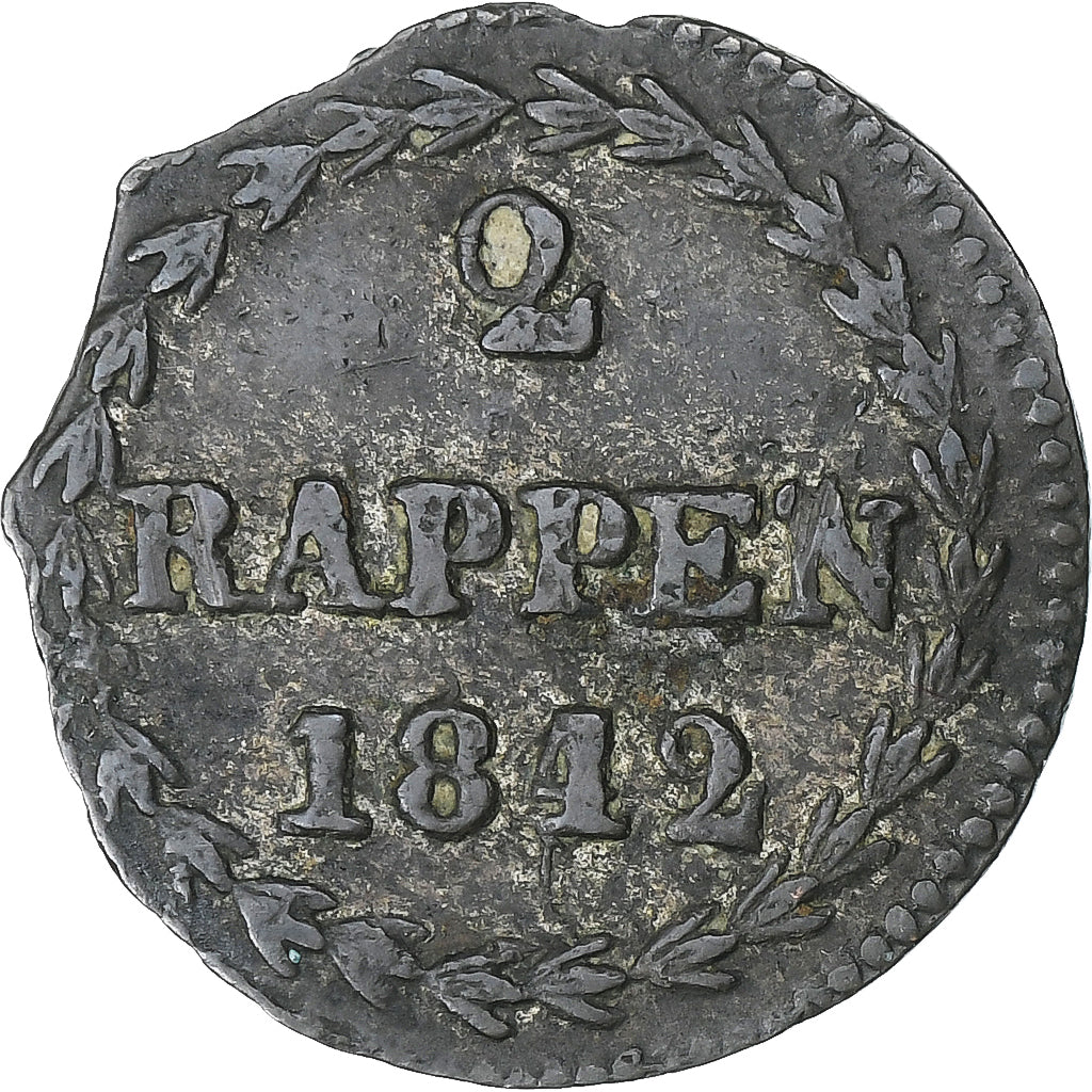 Switzerland, Canton de Schwyz, 2 Rappen, 1812, Billon, VF(30-35), KM:61