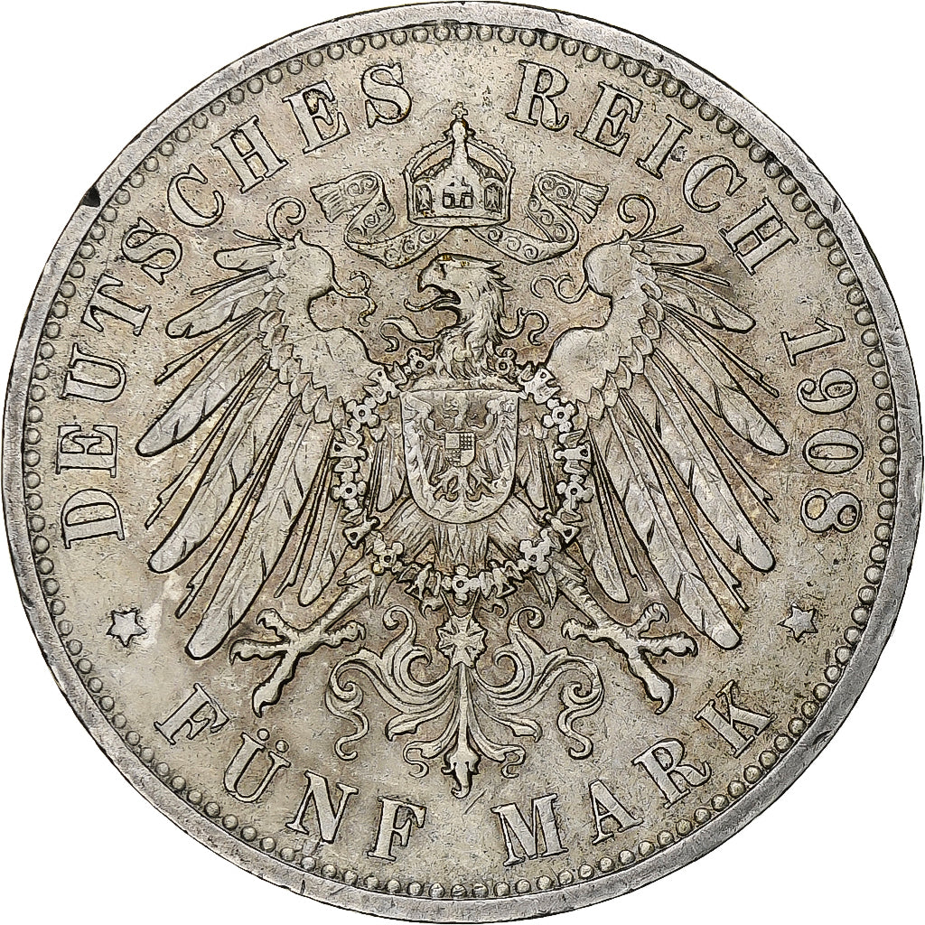 Kingdom of Prussia, Wilhelm II, 5 Mark, 1908, Berlin, Silver, EF(40-45), KM:523