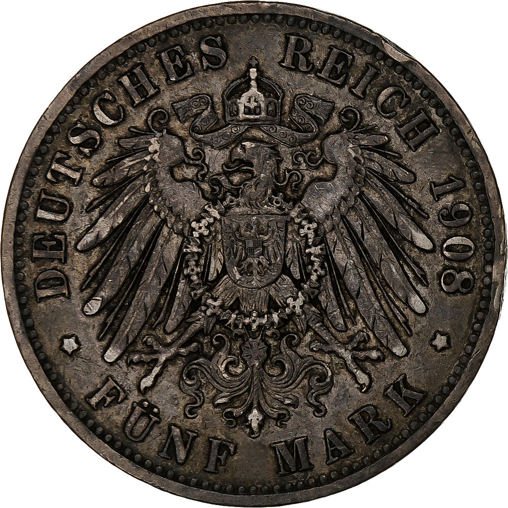 Kingdom of Prussia, Wilhelm II, 5 Mark, 1908, Berlin, Argento, BB, KM:523