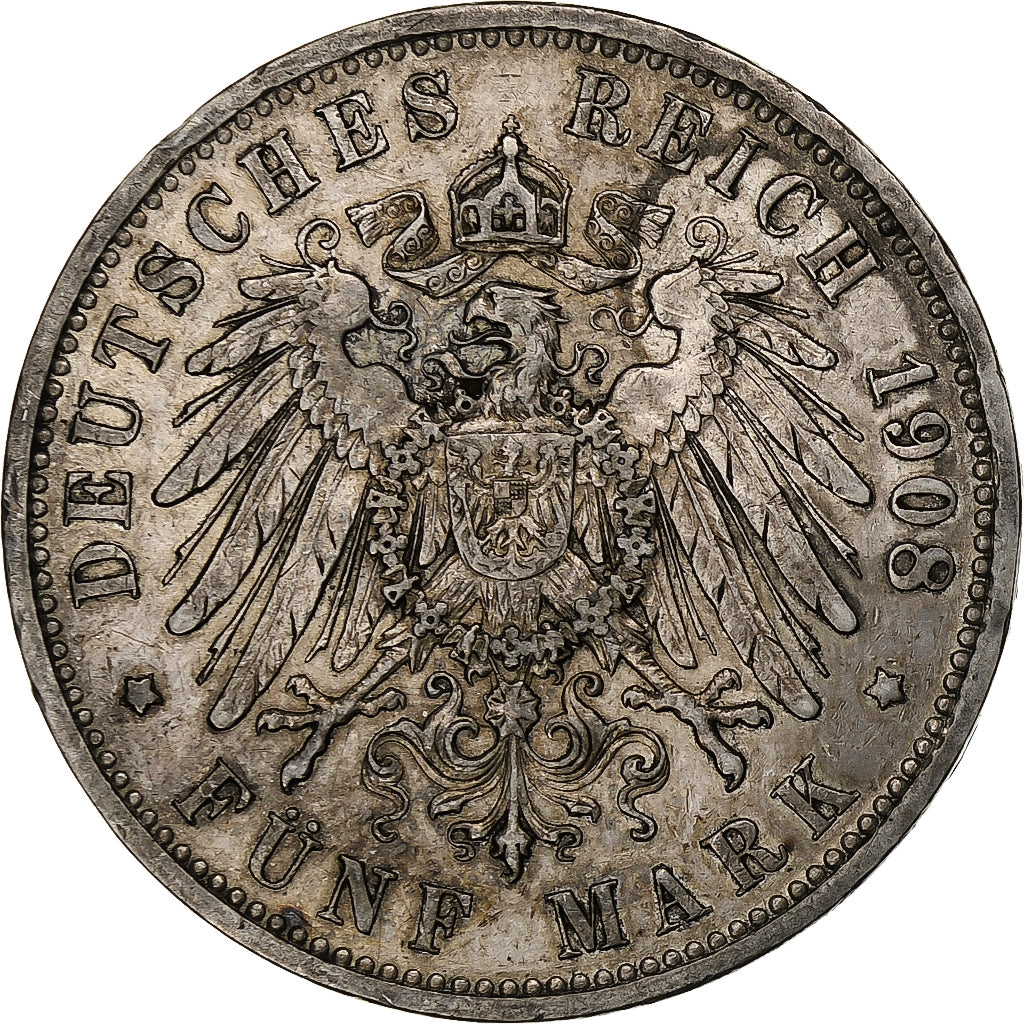 Kingdom of Prussia, Wilhelm II, 5 Mark, 1908, Berlin, Argento, BB, KM:523