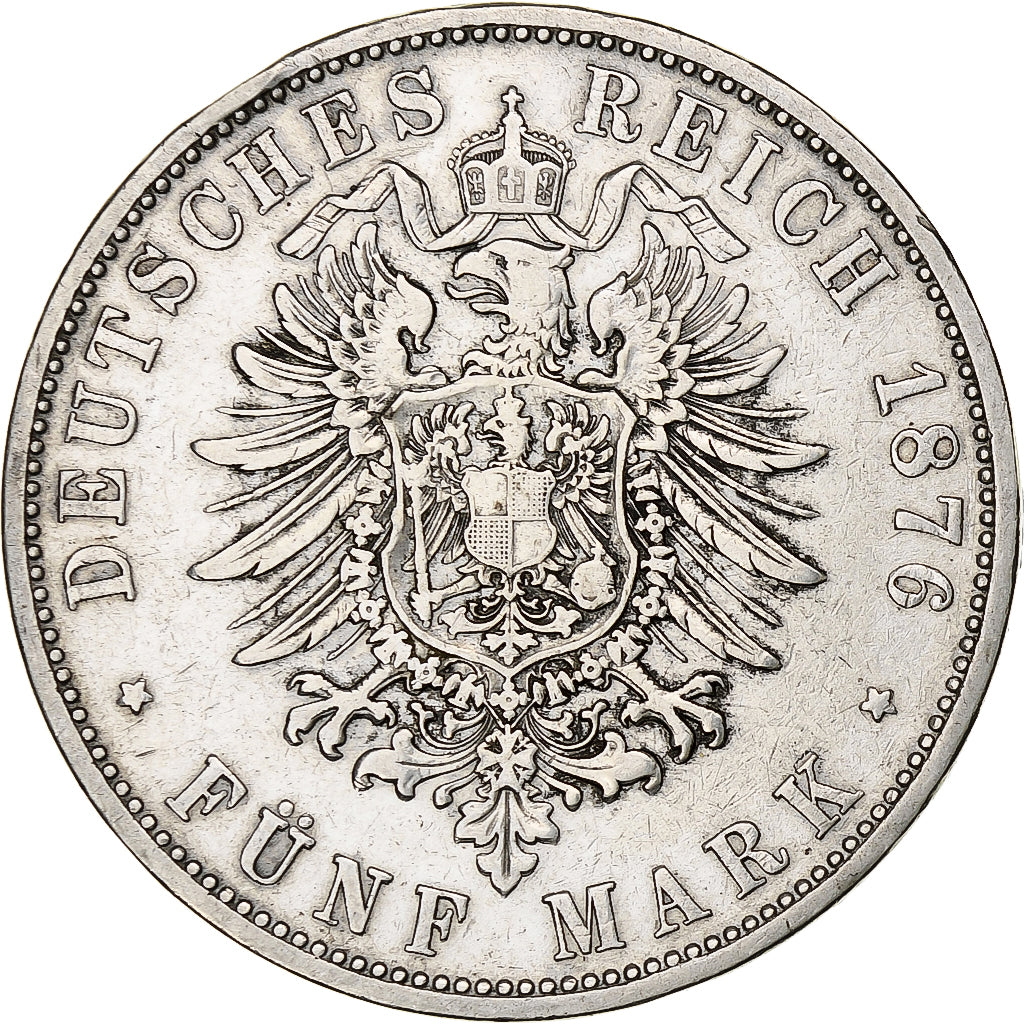 Kingdom of Prussia, Wilhelm I, 5 Mark, 1876, Frankfurt, Silver, VF(30-35)