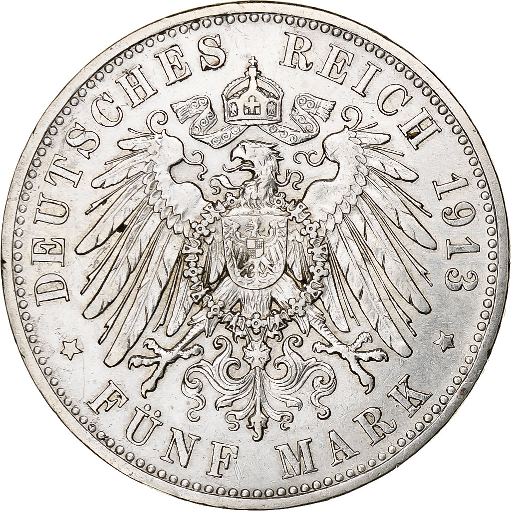 Kingdom of Prussia, Wilhelm II, 5 Mark, 1913, Berlin, Silver, EF(40-45), KM:536