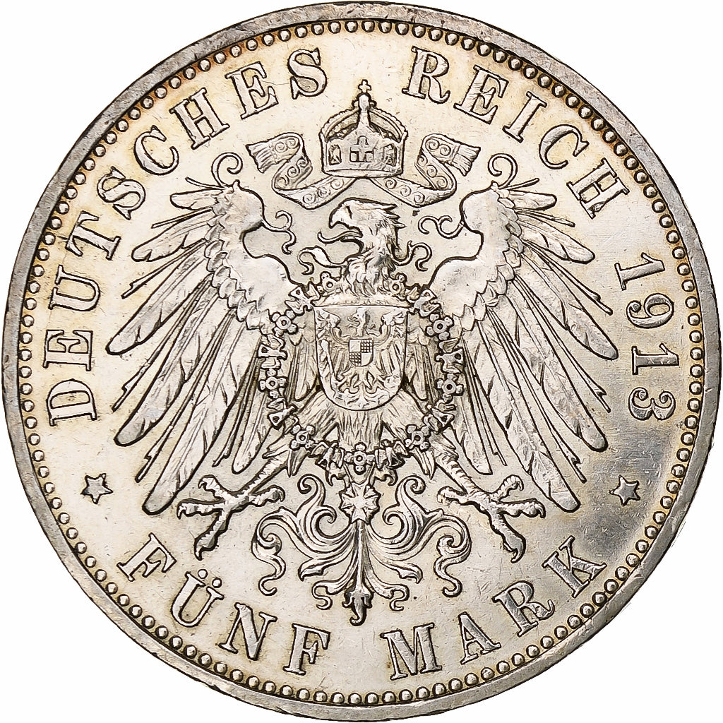 Kingdom of Prussia, Wilhelm II, 5 Mark, 1913, Berlin, Zilver, ZF+, KM:536
