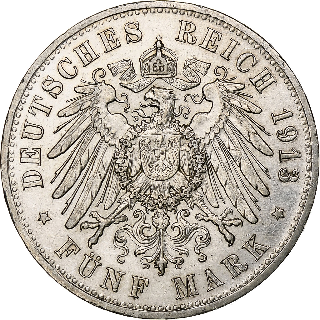 Kingdom of Prussia, Wilhelm II, 5 Mark, 1913, Berlin, Zilver, ZF+, KM:536