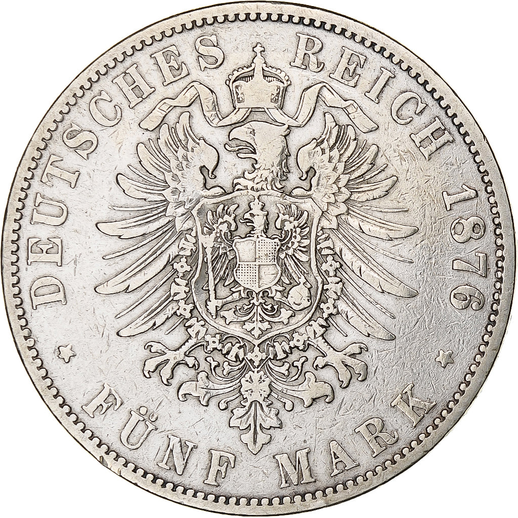 Niemcy, City of Hamburg, 5 Mark, 1876, Hamburg, Srebro, EF(40-45), KM:598