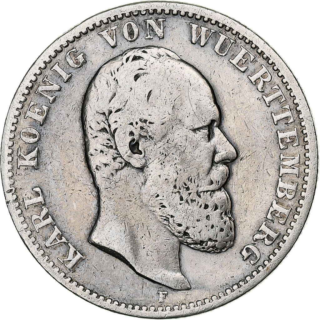 Germany, Kingdom of Württemberg, Karl I, 2 Mark, 1877, Stuttgart, Silver