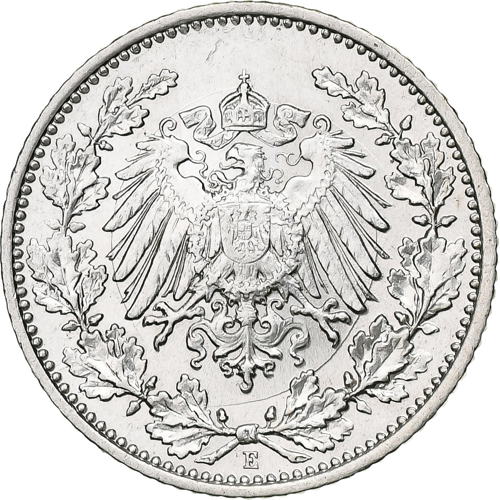 Germany, Wilhelm II, 1/2 Mark, 1909, Muldenhütten, Silver, AU(55-58), KM:17