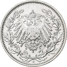 Germany, Wilhelm II, 1/2 Mark, 1909, Muldenhütten, Silver, AU(55-58), KM:17