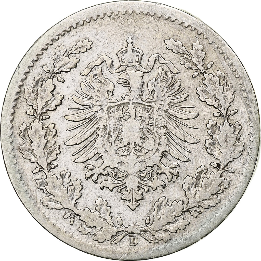 Germany, Wilhelm II, 50 Pfennig, 1877, Munich, Silver, VF(30-35), KM:8