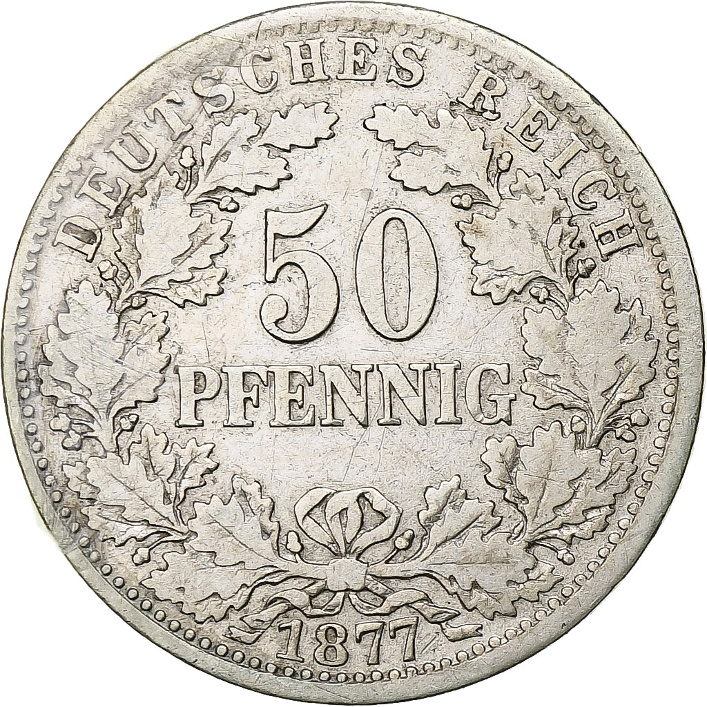 Germany, Wilhelm II, 50 Pfennig, 1877, Munich, Silver, VF(30-35), KM:8
