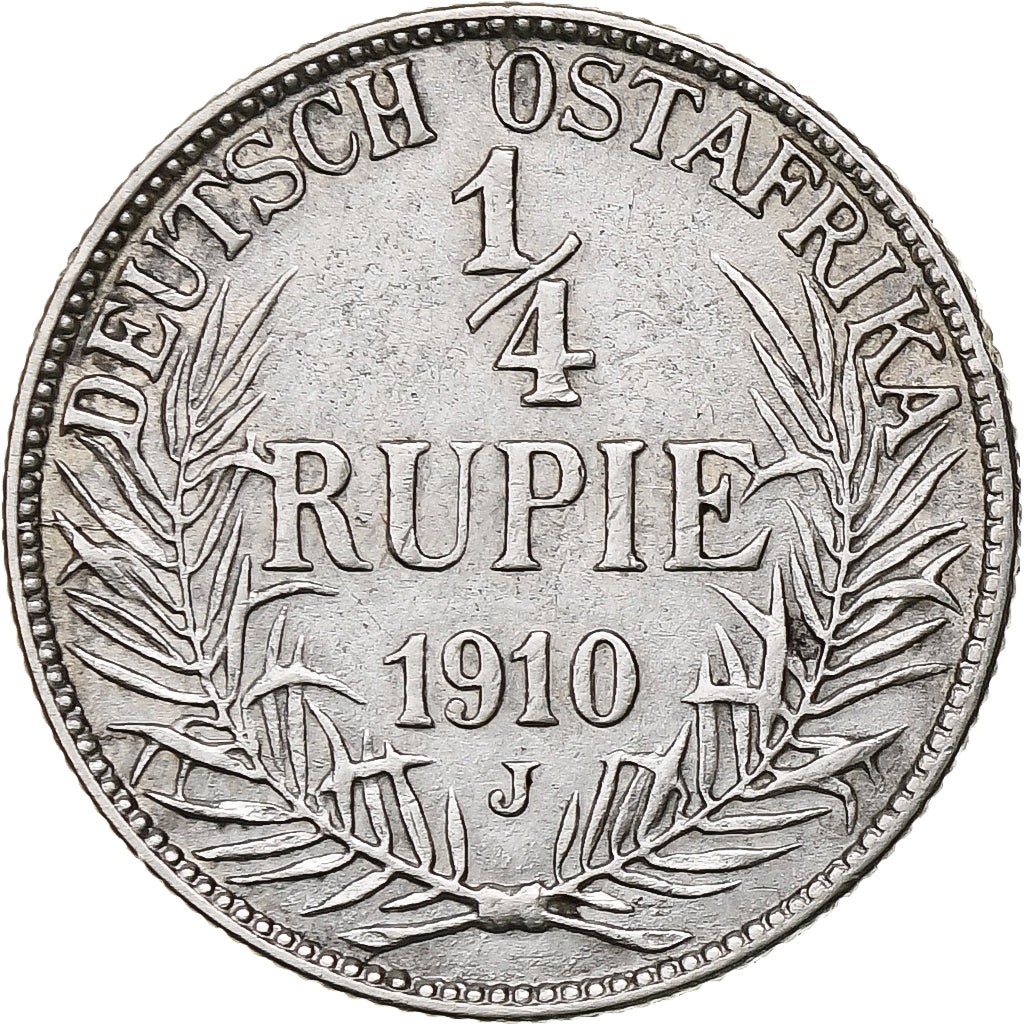 German East Africa, Wihelm II, 1/4 Rupie, 1910, Hambourg, Silver, EF(40-45)