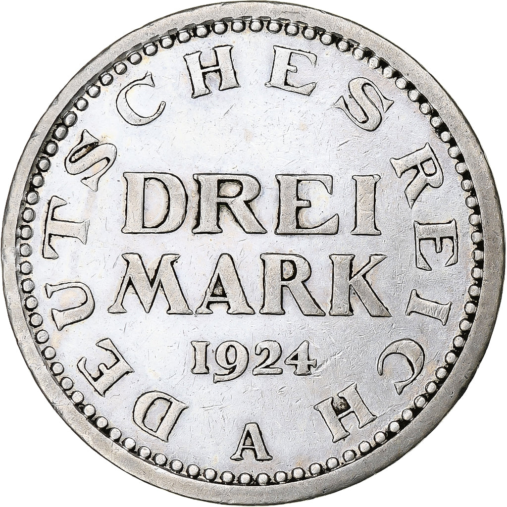 GERMANIA, REPUBBLICA DI WEIMAR, 3 Mark, 1924, Berlin, Argento, BB+, KM:53