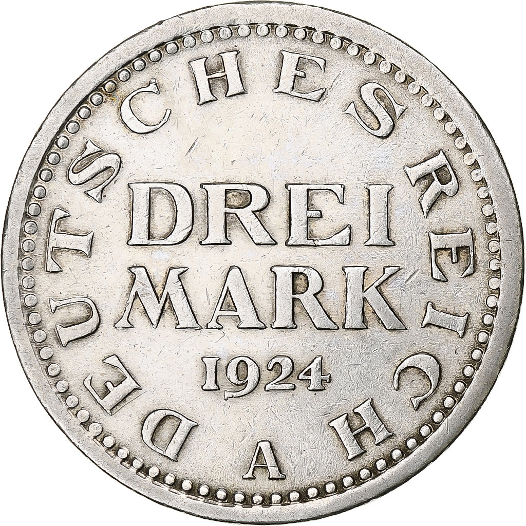 ALEMANIA - REPÚBLICA DE WEIMAR, 3 Mark, 1924, Berlin, Plata, MBC+, KM:53