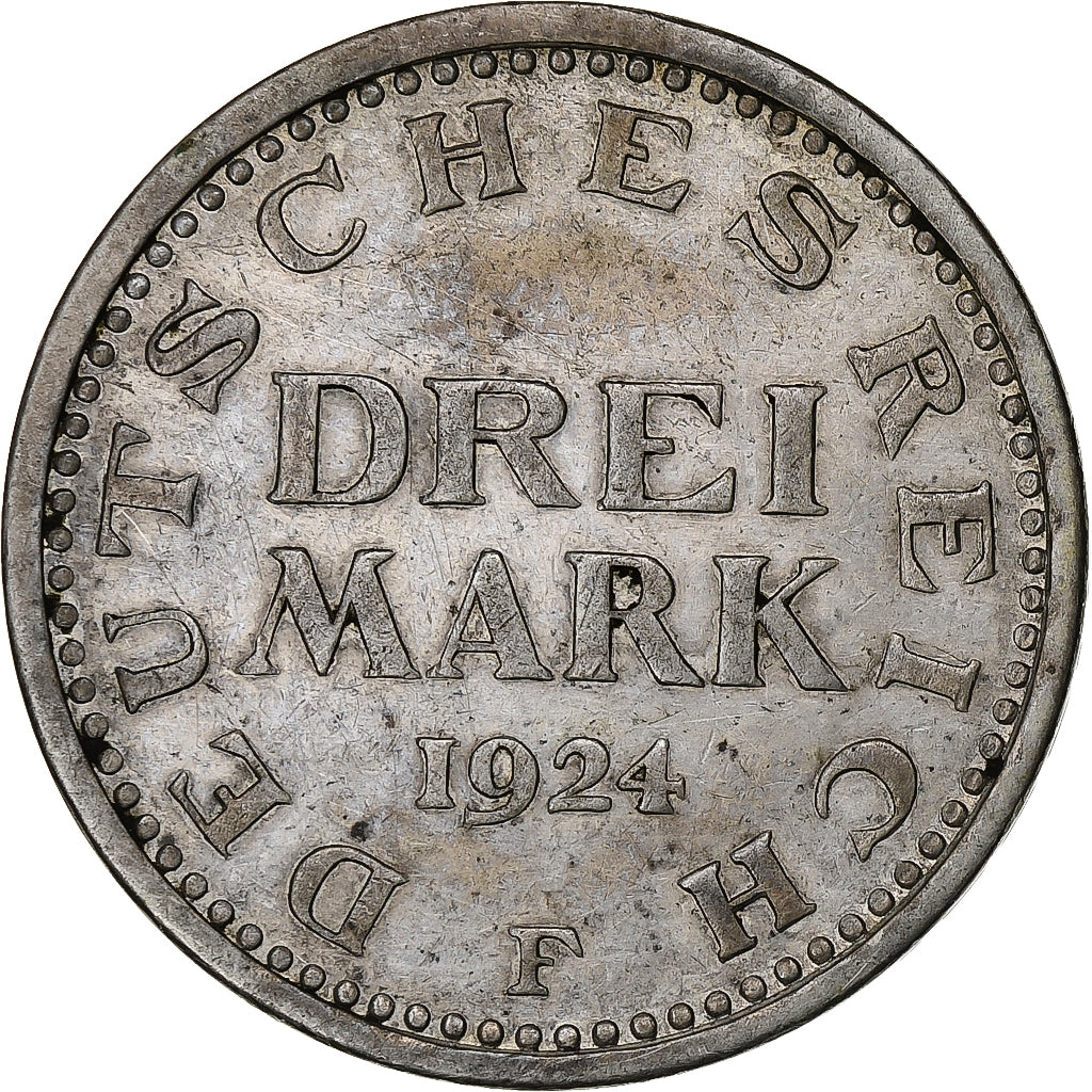 ALEMANHA, REPÚBLICA DE WEIMAR, 3 Mark, 1924, Stuttgart, Prata, EF(40-45), KM:53