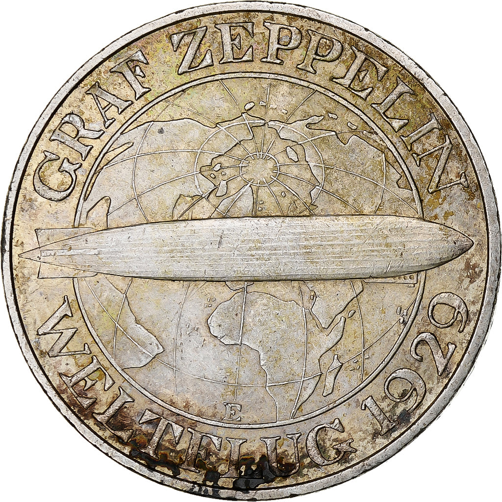 Germany, Weimar Republic, 3 Mark, Graf Zeppelin, 1930, Muldenhütten, Silver