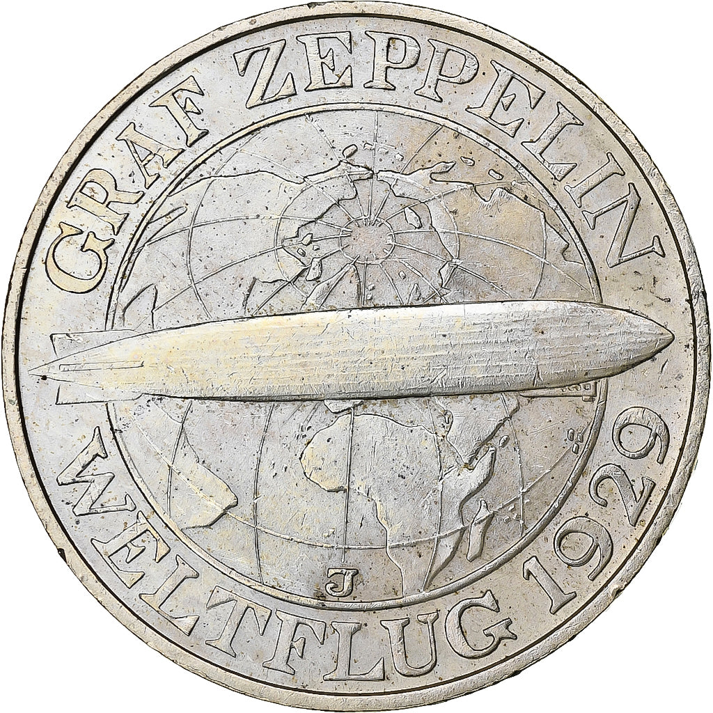 GERMANIA, REPUBBLICA DI WEIMAR, 3 Mark, Graf Zeppelin, 1930, Hamburg, Argento