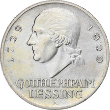 ALEMANHA, REPÚBLICA DE WEIMAR, 3 Mark, Lessing, 1929, Berlin, Prata, AU(55-58)