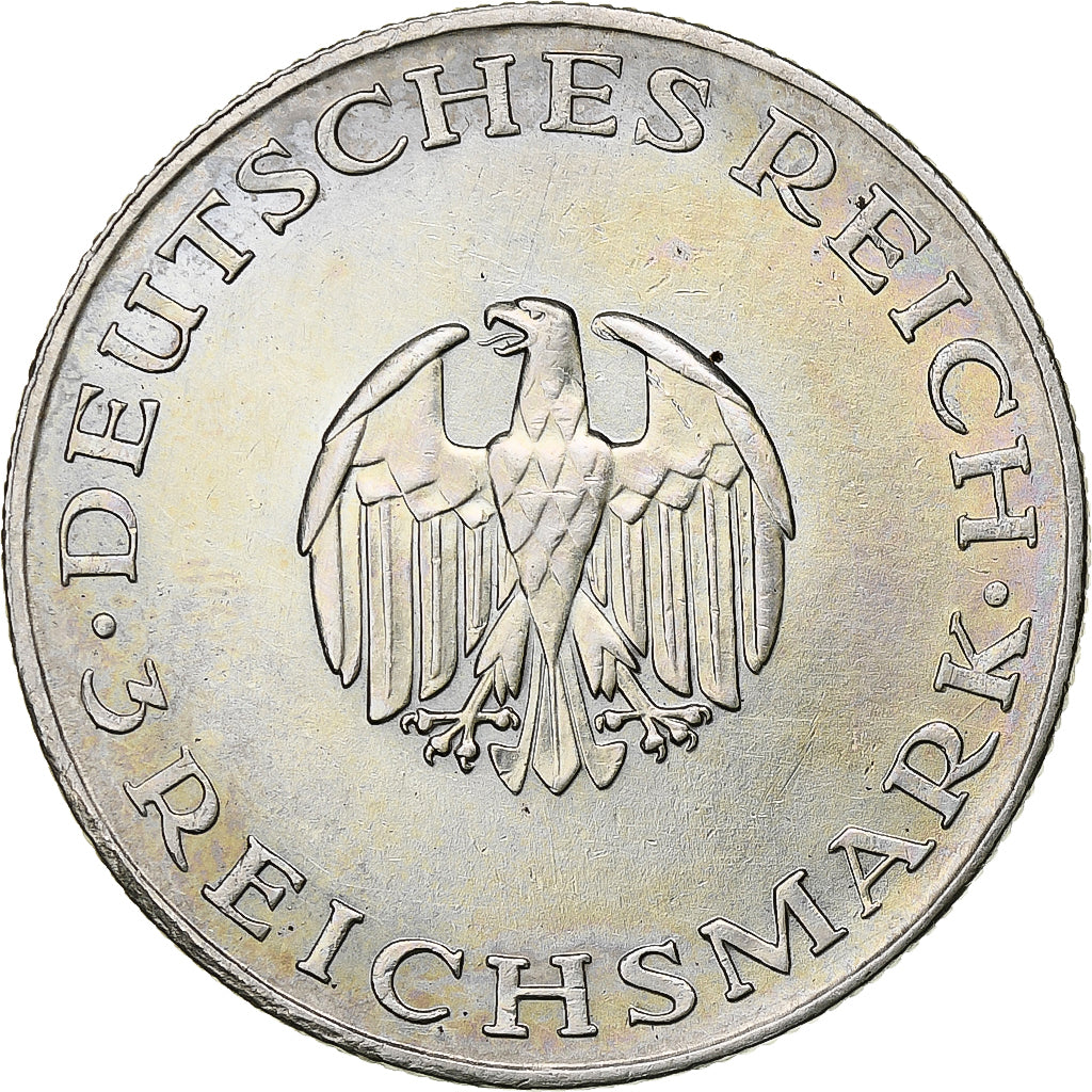 ALEMANHA, REPÚBLICA DE WEIMAR, 3 Mark, Lessing, 1929, Berlin, Prata, AU(55-58)