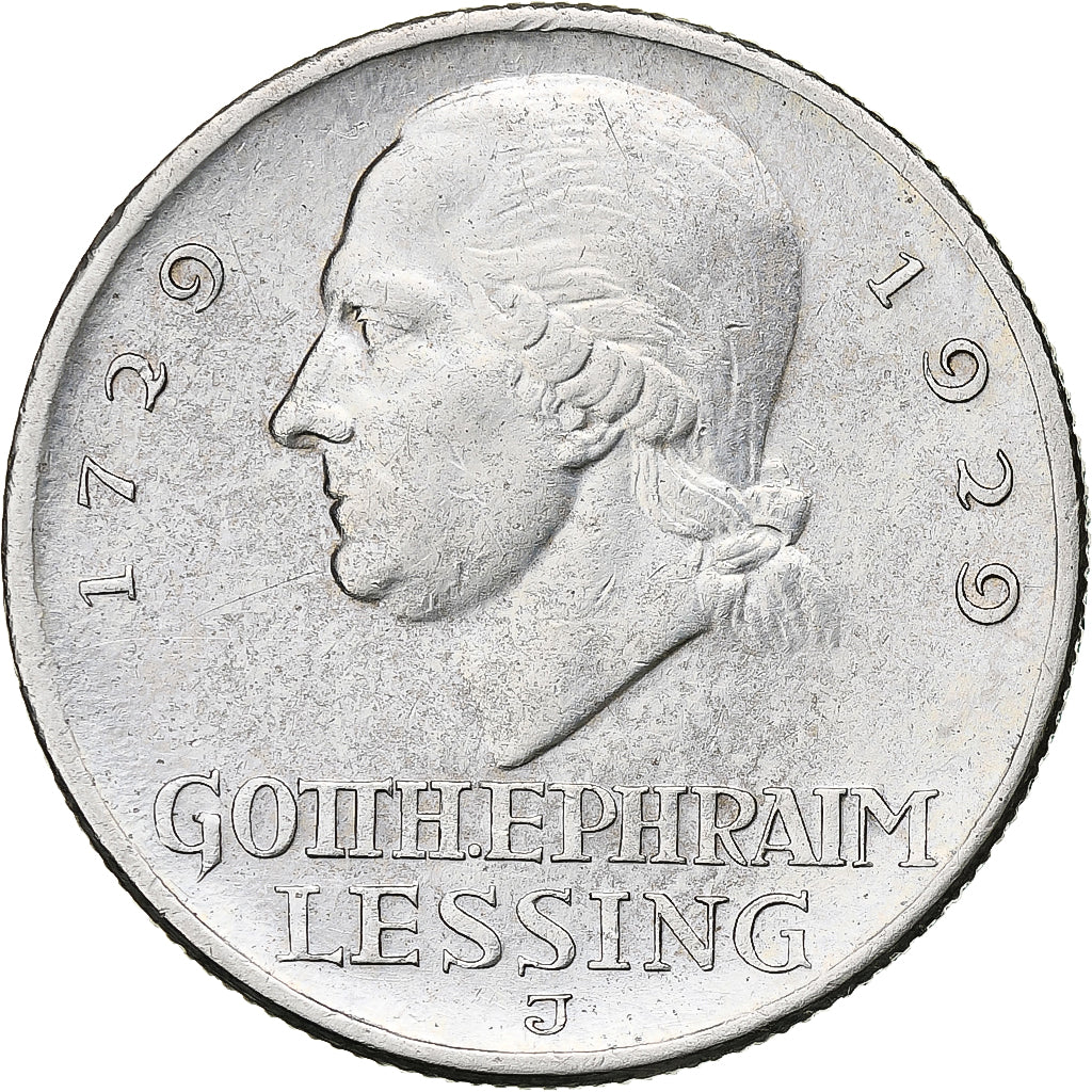Allemagne, République de Weimar, 3 Mark, Lessing, 1929, Hamburg, Argent, TTB+
