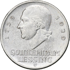 Allemagne, République de Weimar, 3 Mark, Lessing, 1929, Hamburg, Argent, TTB+