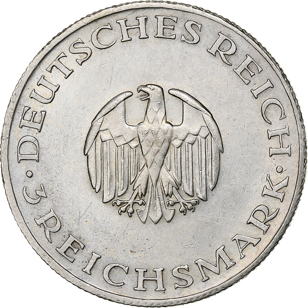 Allemagne, République de Weimar, 3 Mark, Lessing, 1929, Hamburg, Argent, TTB+