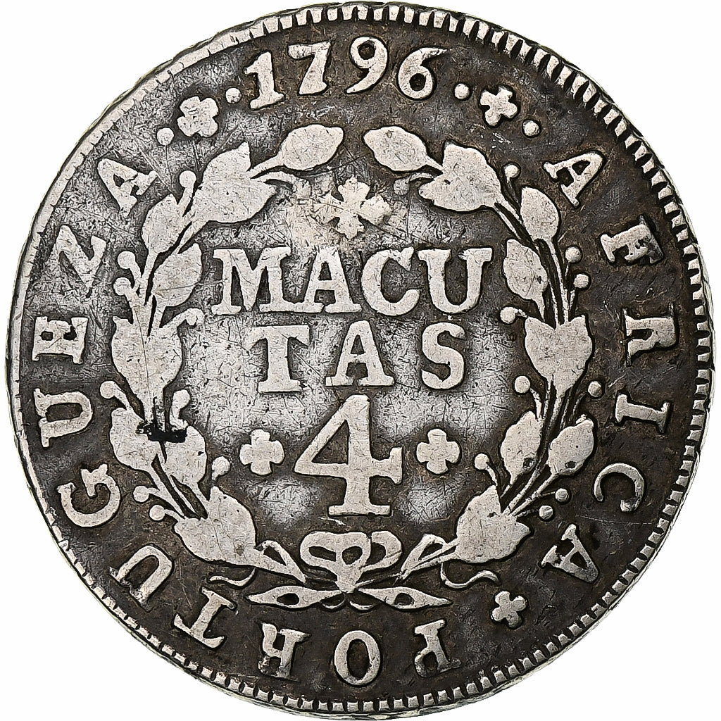 Angola, Portuguese colony, Maria I, 4 macutas, 1796, Lisbon, Argento, MB+, KM:32