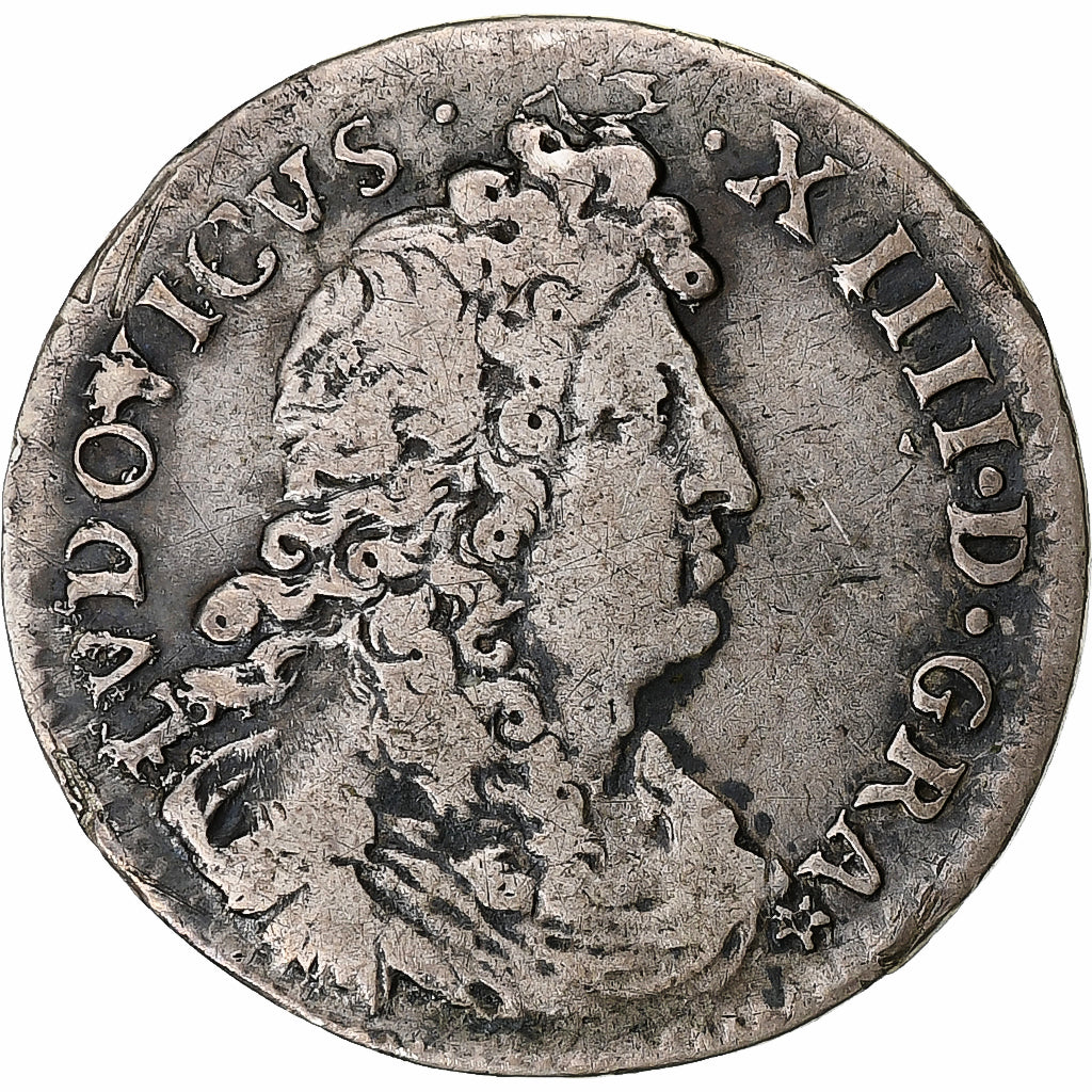France, Louis XIV, 4 Sols des Traitants, 1676, Paris, Silver, VF(30-35)