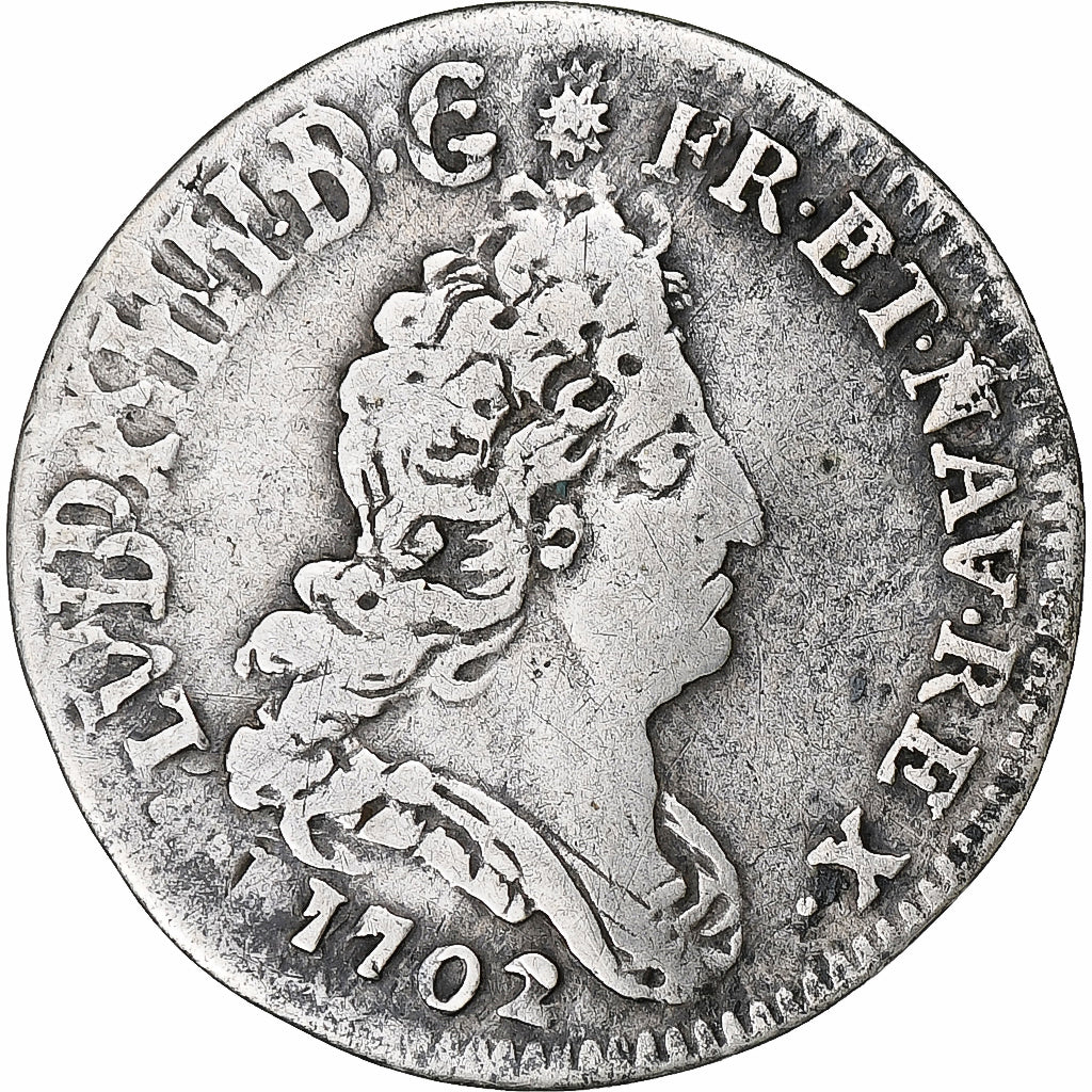 France, Louis XIV, 5 Sols aux insignes, 1702, Lyon, reformed, Silver